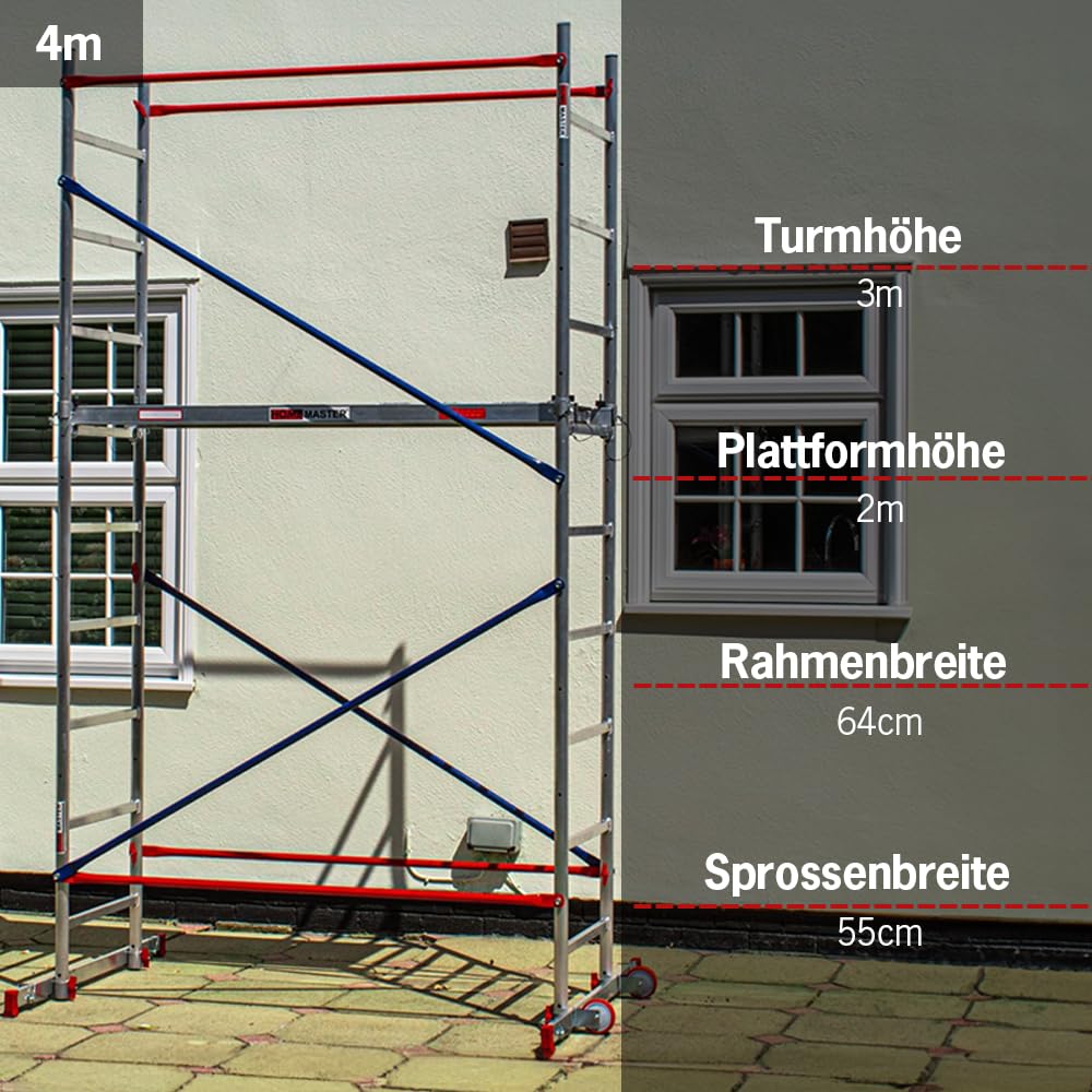 Heimwerken Gerüstturm fahrbares Arbeitsgerüst schnelle Montage Aluminium Arbeitsbühne 4 Meter