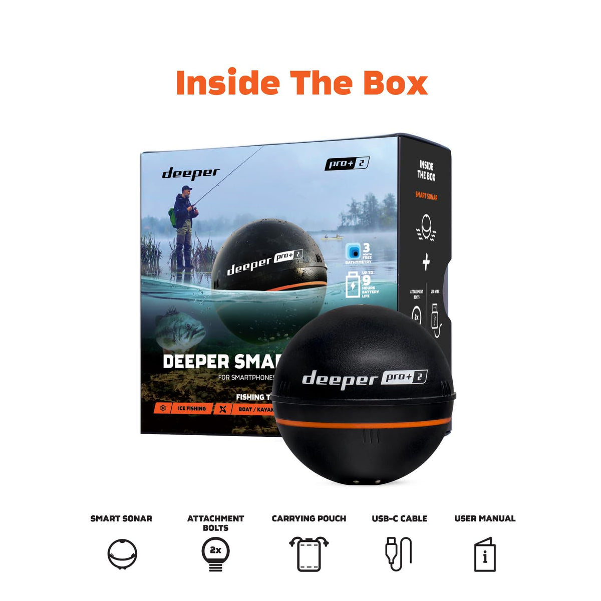 Smart Sonar Pro+ 2 Fischfinder Echolot mit Tiefenmesser, GPS-Sender für Kajak, Boot oder Eisangeln, inkl. App