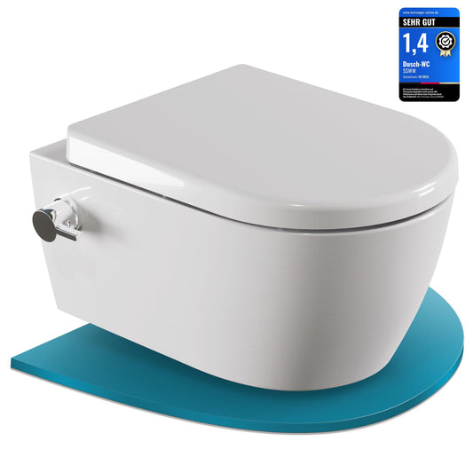 Dusch WC Hänge WC mit Bidetfunktion spülrandlos 52cm Edelstahl Düse Duroplast Softclose Sitz Nano Warm Kalt