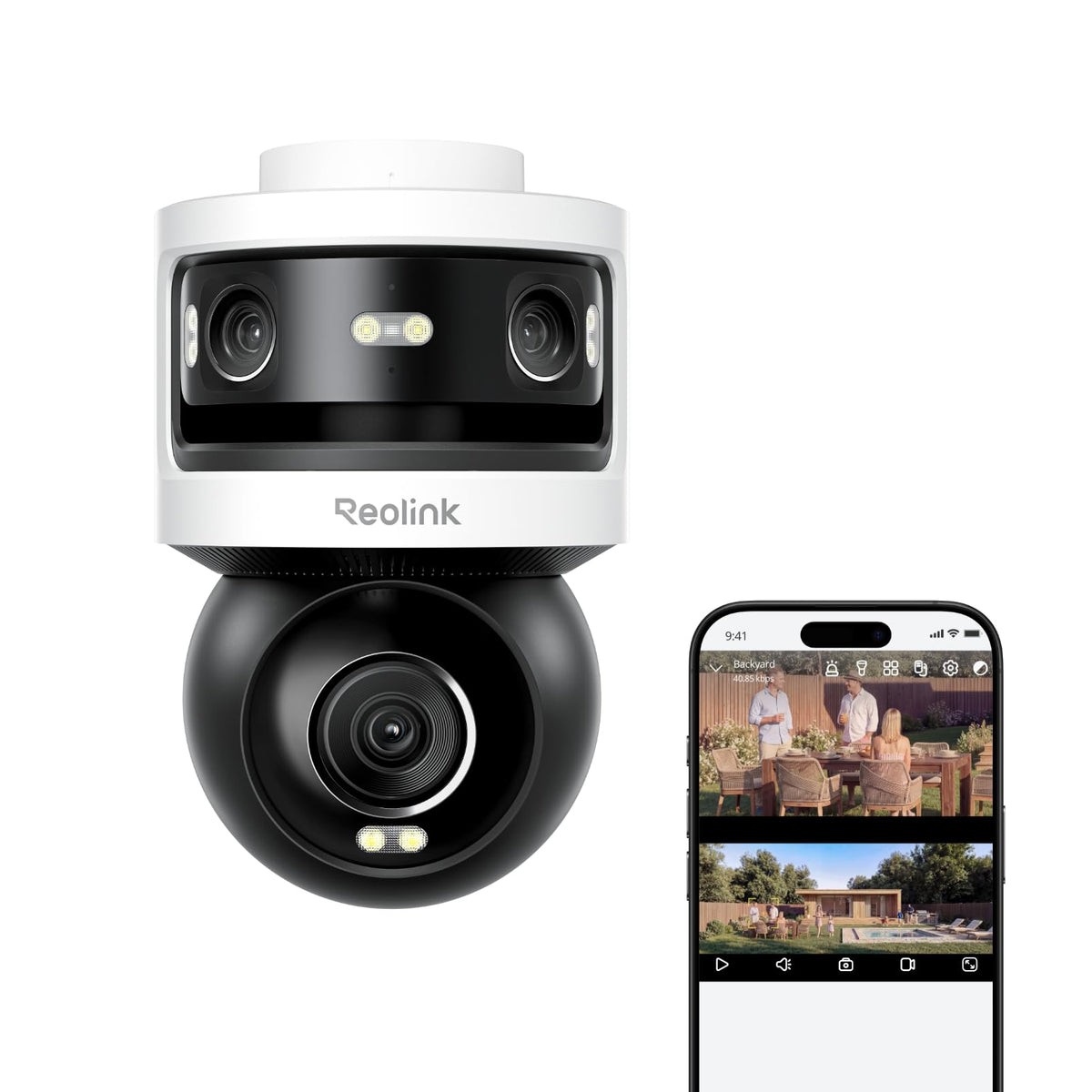 3 Objektiv PoE Außenkamera, OMVI 3i PoE, 10MP 180°, 4K PT Auto Tracking, KI Suche, Perimeter, Farb & IR, 24/7