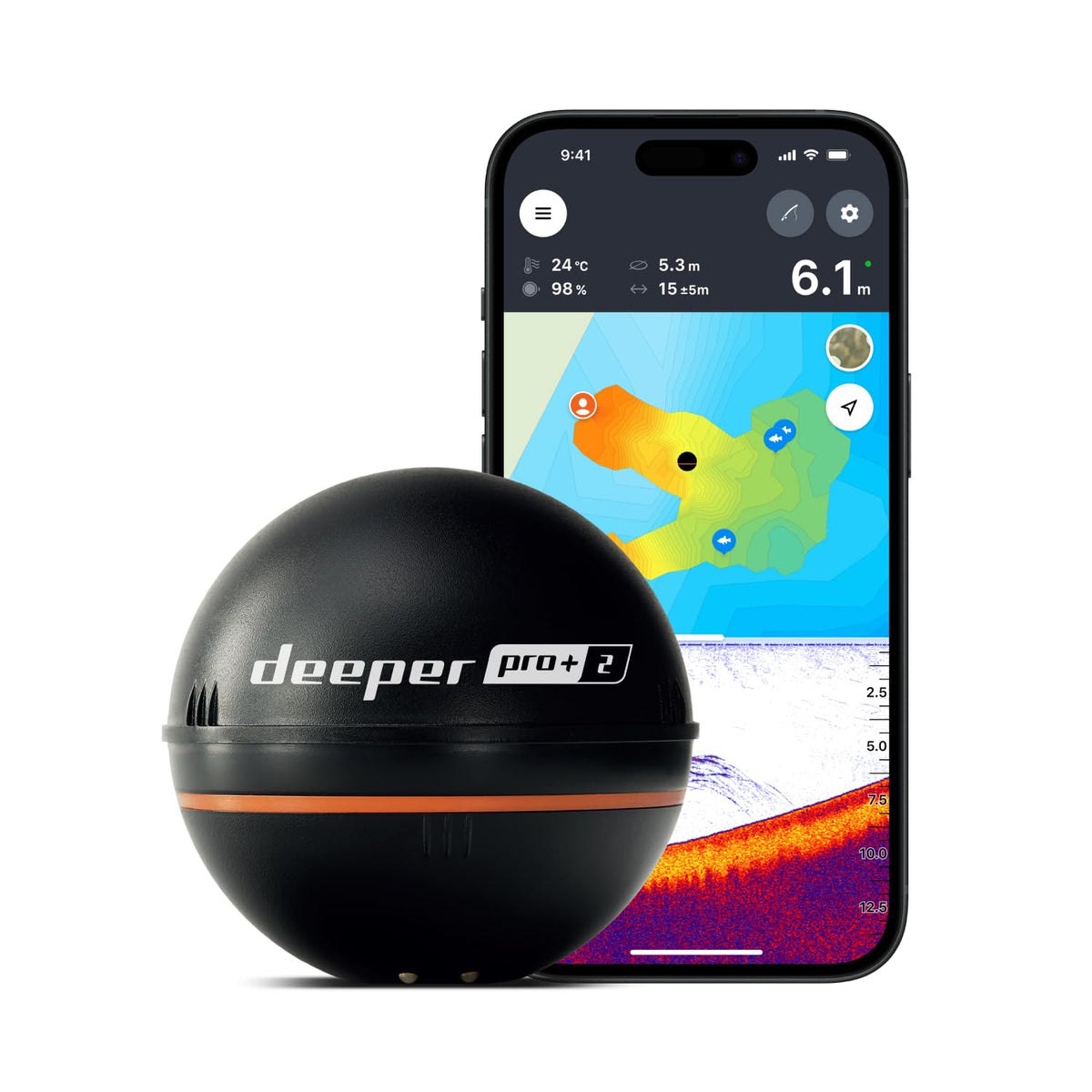 Smart Sonar Pro+ 2 Fischfinder Echolot mit Tiefenmesser, GPS-Sender für Kajak, Boot oder Eisangeln, inkl. App