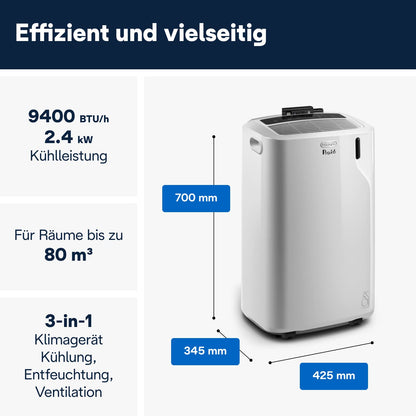 Pinguino 3in1 Mobilklimagerät bis 27 m², 9400 BTU, leise, Fernbedienung, 24h, Energieklasse A, PACEM82