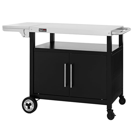 Grillwagen mit klappbarem Seitentisch Unterschrank Edelstahl Tischplatte Handtuchgriff Rollen Silber
