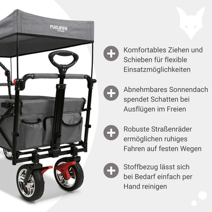 Platzsparender faltbarer Bollerwagen FX-CT700 Grau, Bremsen, Polstersitz, höhenverstellbarer Griff, für Ausflug