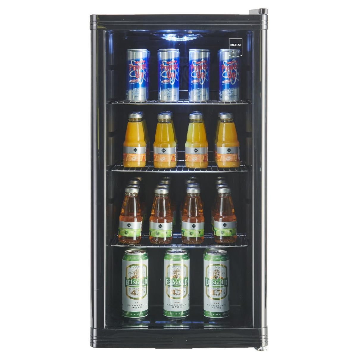 Mini Kühlschrank GPC1088 88L 1.052kWh/24h 3 Edelstahlböden reversible Glastür 39dB LED Energieklasse D