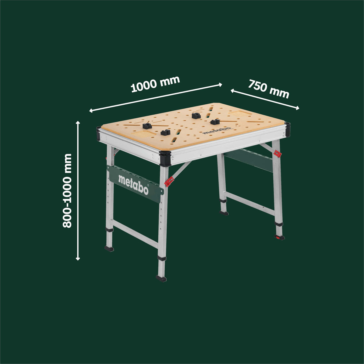 Multifunktionstisch MWB 100, klappbare Werkbank, mobiler Sägebock, 120 kg, inkl. 2 Zwingen und 4 Bankhaken
