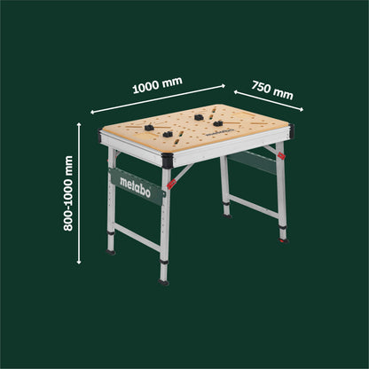 Multifunktionstisch MWB 100, klappbare Werkbank, mobiler Sägebock, 120 kg, inkl. 2 Zwingen und 4 Bankhaken