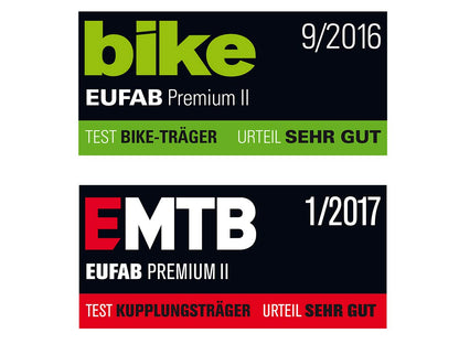 Fahrradträger 2er Premium 2 11521 E-Bike geeignet vormontiert Diebstahlschutz Anhängerkupplung Schwarz Silber