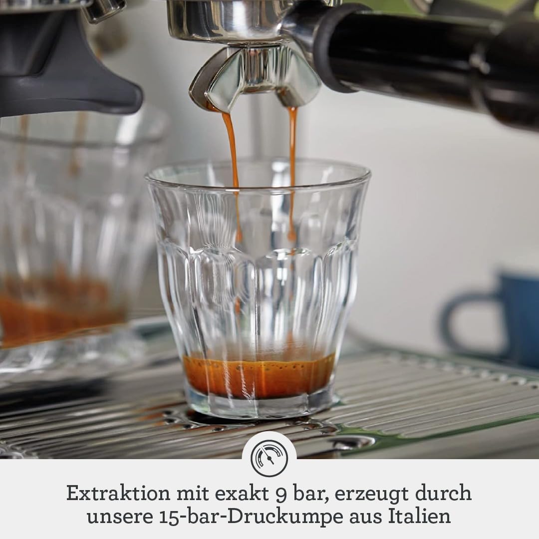 Barista Express Kaffeemaschine mit Mahlwerk und Milchaufschäumer, automatisches Mahlen, Milchschaum, schwarz