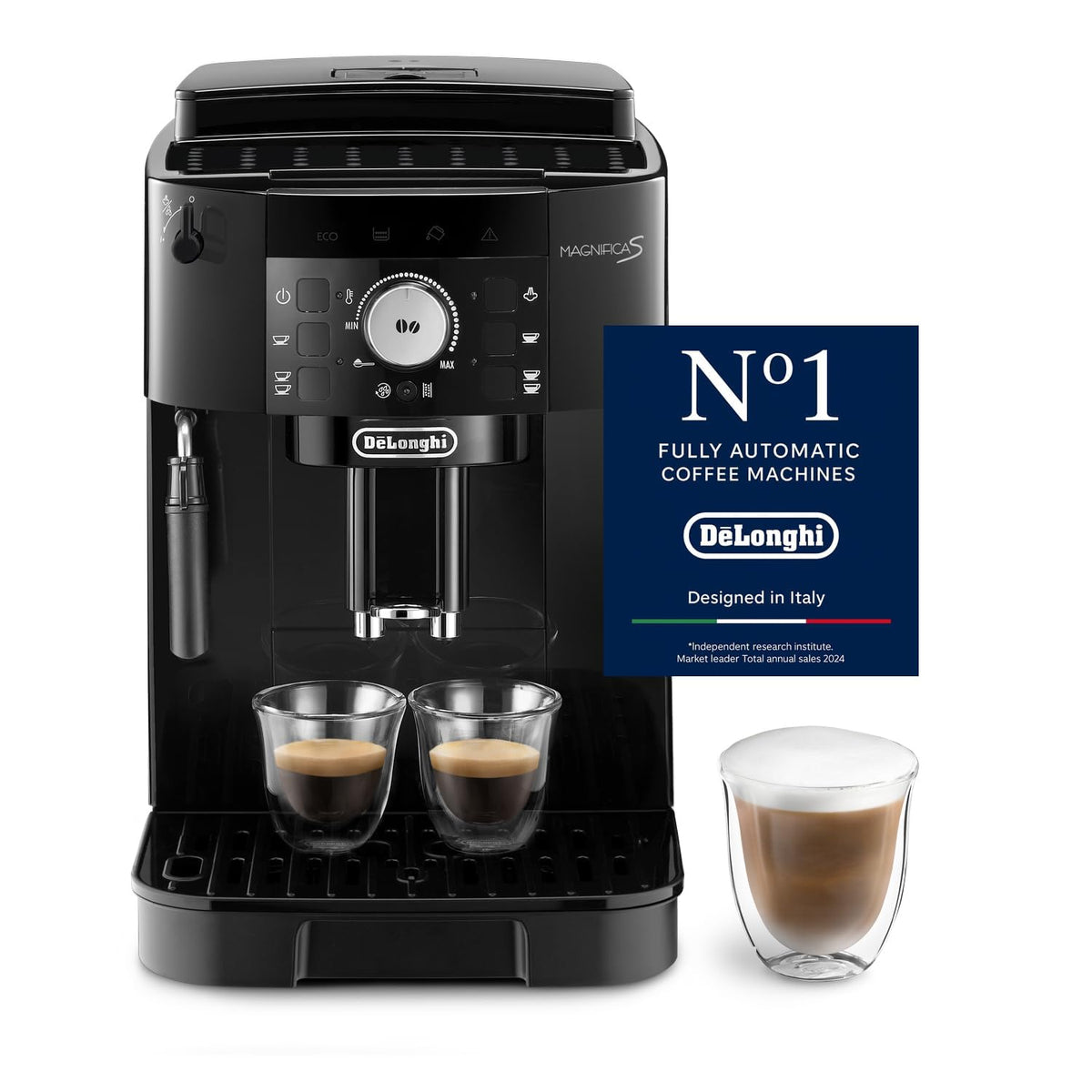 Magnifica S Kaffeevollautomat mit Milchaufschäumer, Espresso und Cappuccino, Bedienfeld, Schwarz ECAM11.112.B