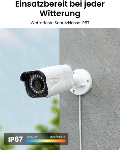 4K PoE Außen Set, 8CH NVR 2TB, 4x 8MP IP, Personen und Fahrzeugerkennung, 24/7 Innen/Außen, RLK8 800B4 Schwarz