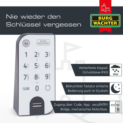 Elektronisches Türschloss ENTRYeasy 7602 FP Zylinder Keypad App Fingerprint Pincode Funkschlüssel Edelstahl