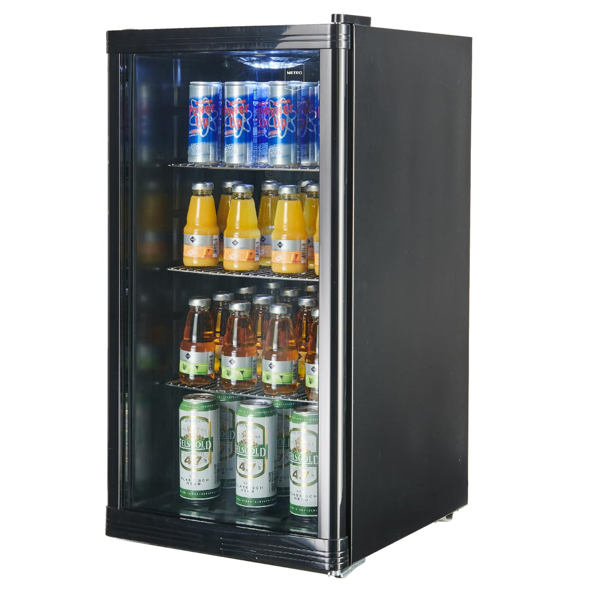 Mini Kühlschrank GPC1088 88L 1.052kWh/24h 3 Edelstahlböden reversible Glastür 39dB LED Energieklasse D