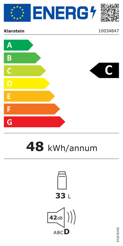 Mini Getränkekühlschrank mit Glastür, 33 Liter, leise, Innen & Außen, verstellbare Ablagen, Energieklasse C