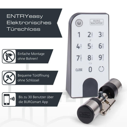 Elektronisches Türschloss ENTRYeasy 7601 PIN Zylinder Tastenfeld App Pincode Funkschlüssel Schwarz Edelstahl