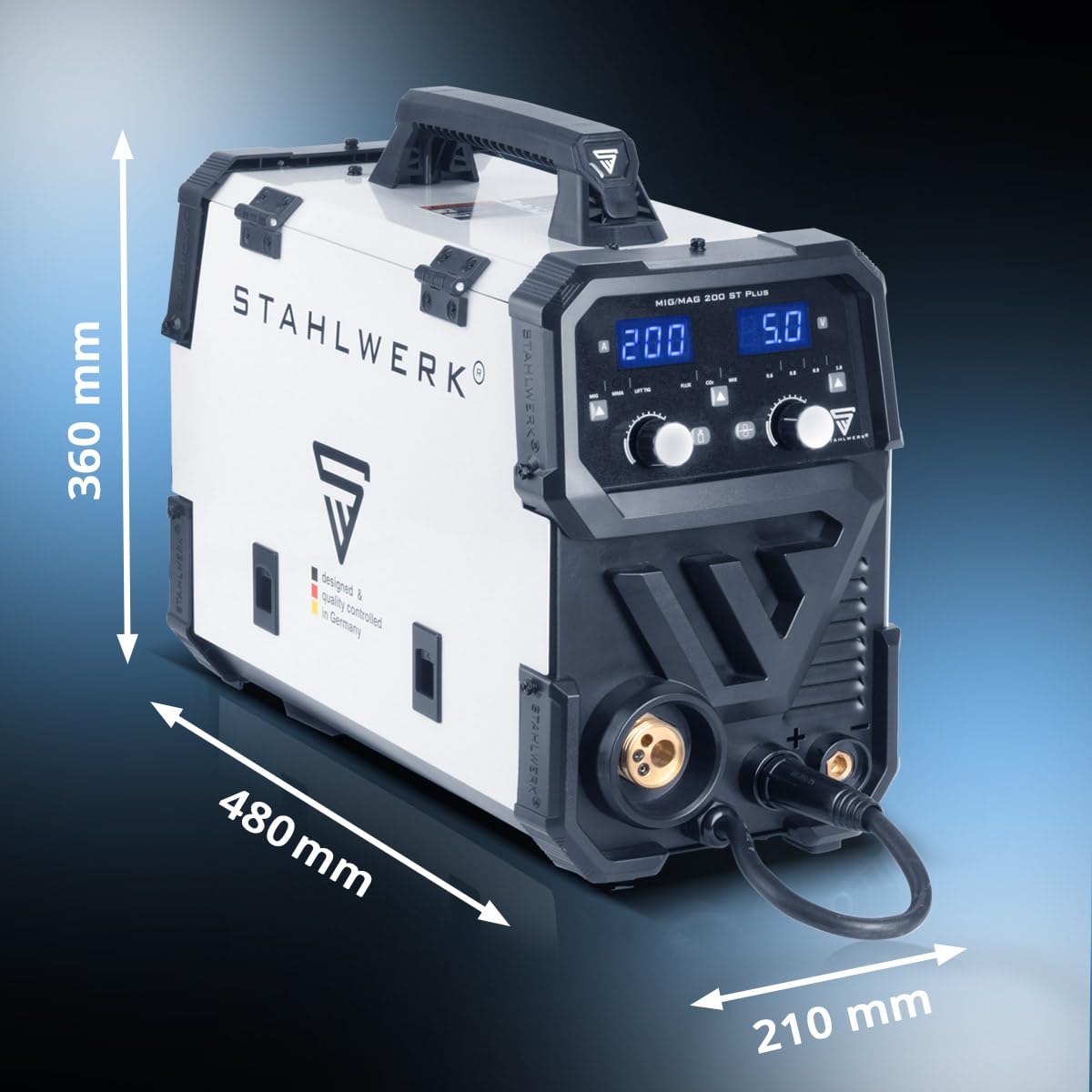 Schutzgasschweißgerät MIG/MAG 200 ST, IGBT Inverter, 200 A, synergischer Drahtvorschub, FLUX, Lift TIG, MMA