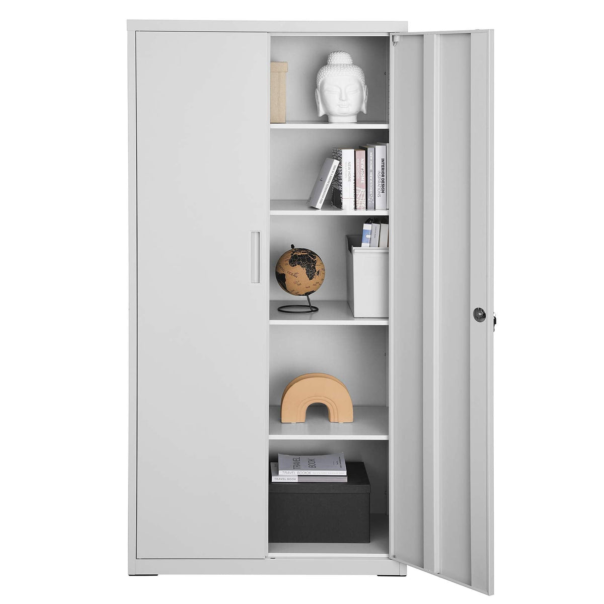 Aktenschrank mit Doppeltüren und Schloss mit 5 Ebenen und verstellbaren Ablagen 80 x 40 x 180 cm