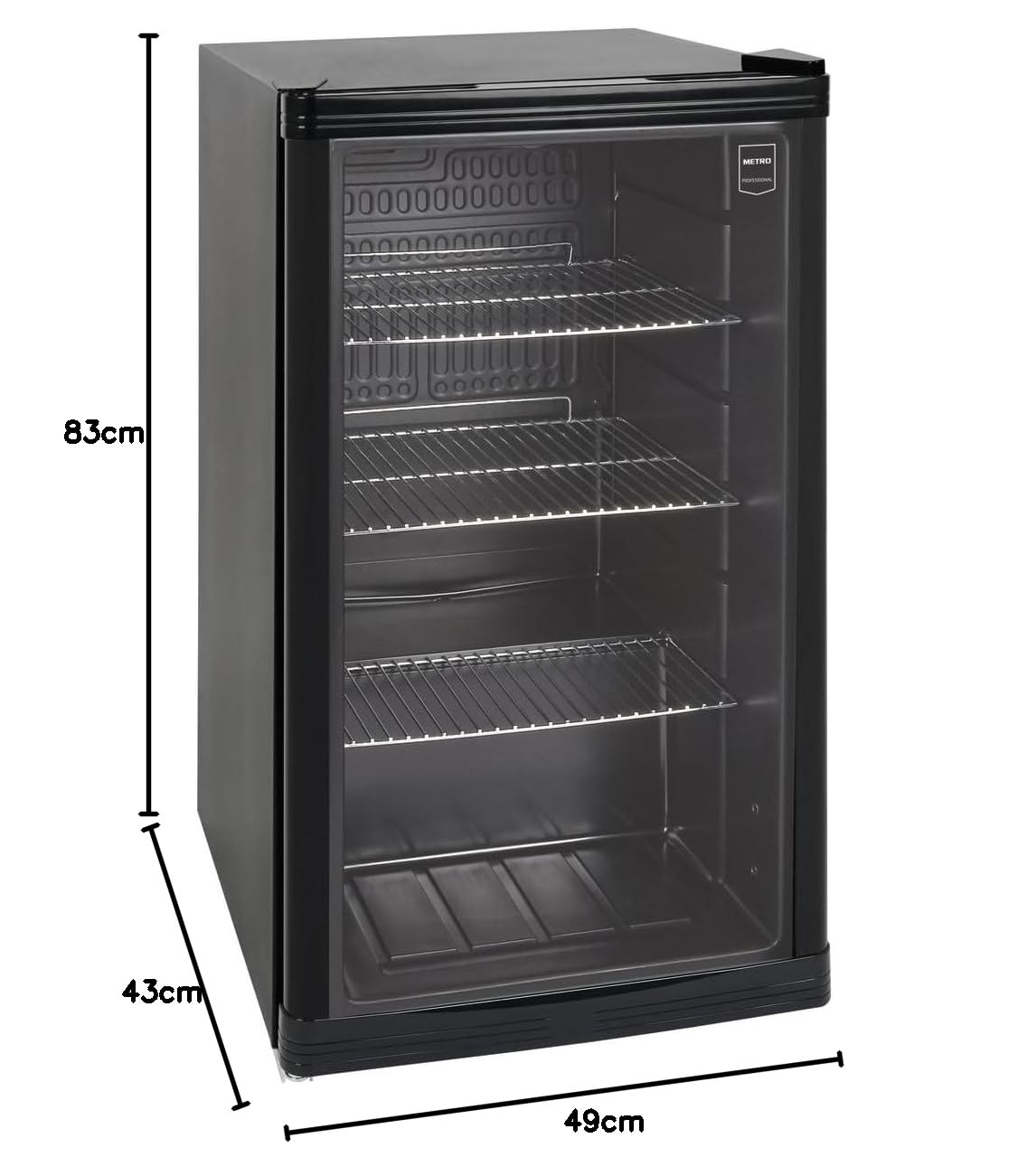 Mini Kühlschrank GPC1088 88L 1.052kWh/24h 3 Edelstahlböden reversible Glastür 39dB LED Energieklasse D