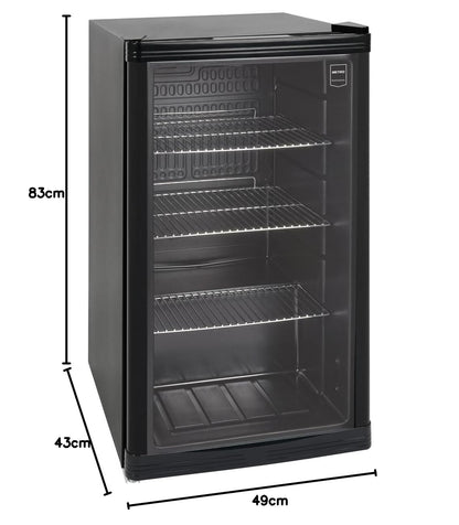 Mini Kühlschrank GPC1088 88L 1.052kWh/24h 3 Edelstahlböden reversible Glastür 39dB LED Energieklasse D