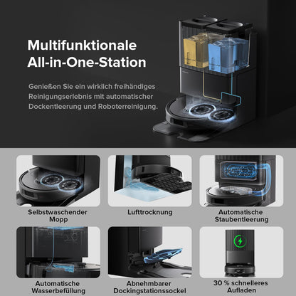 QV 35A Set Wischsaugroboter mit 8000 Pa Saugkraft Reactive Tech 10 mm Mopp Lifting LiDAR All in One Dock