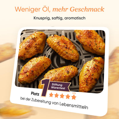 Airfryer, Mit Sichtfenster, 8,5L Heißluftfritteuse 2 Kammern, NTC-Tech für präzise Temperaturkontrolle, Gold