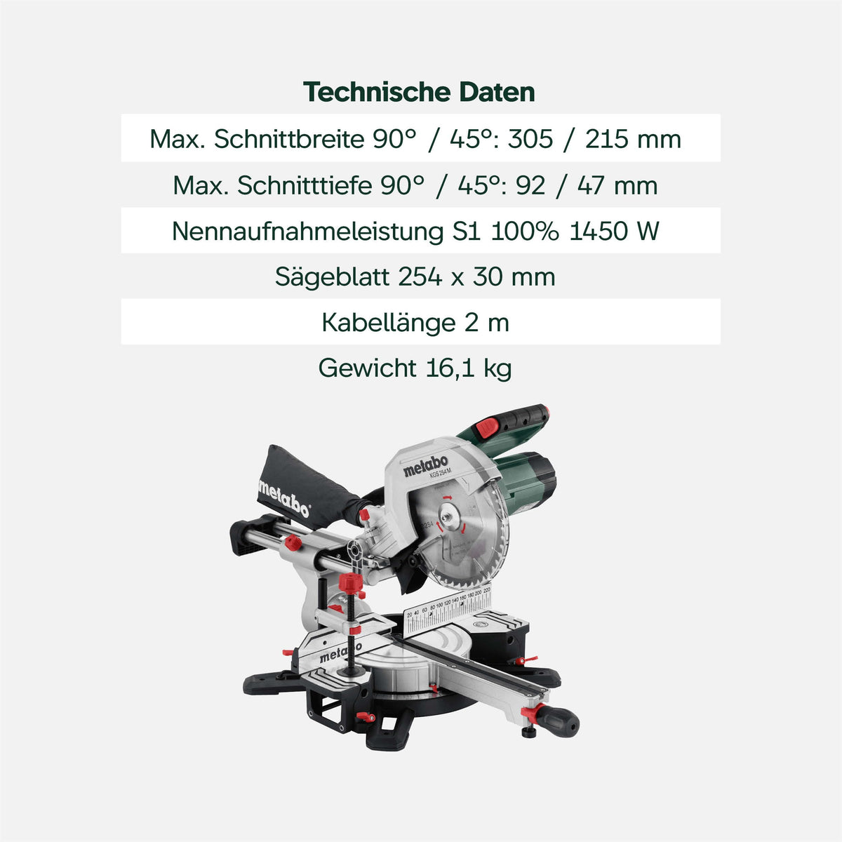 Kappgehrungssäge KGS 254 M, Zugfunktion, 254 mm, LED Schnittlinie PCL, Sanftanlauf, inkl. Precision Cut Wood