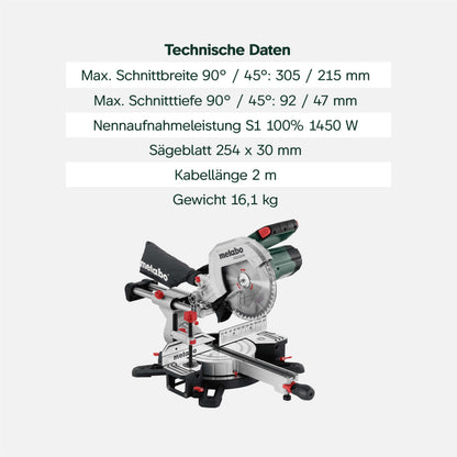 Kappgehrungssäge KGS 254 M, Zugfunktion, 254 mm, LED Schnittlinie PCL, Sanftanlauf, inkl. Precision Cut Wood