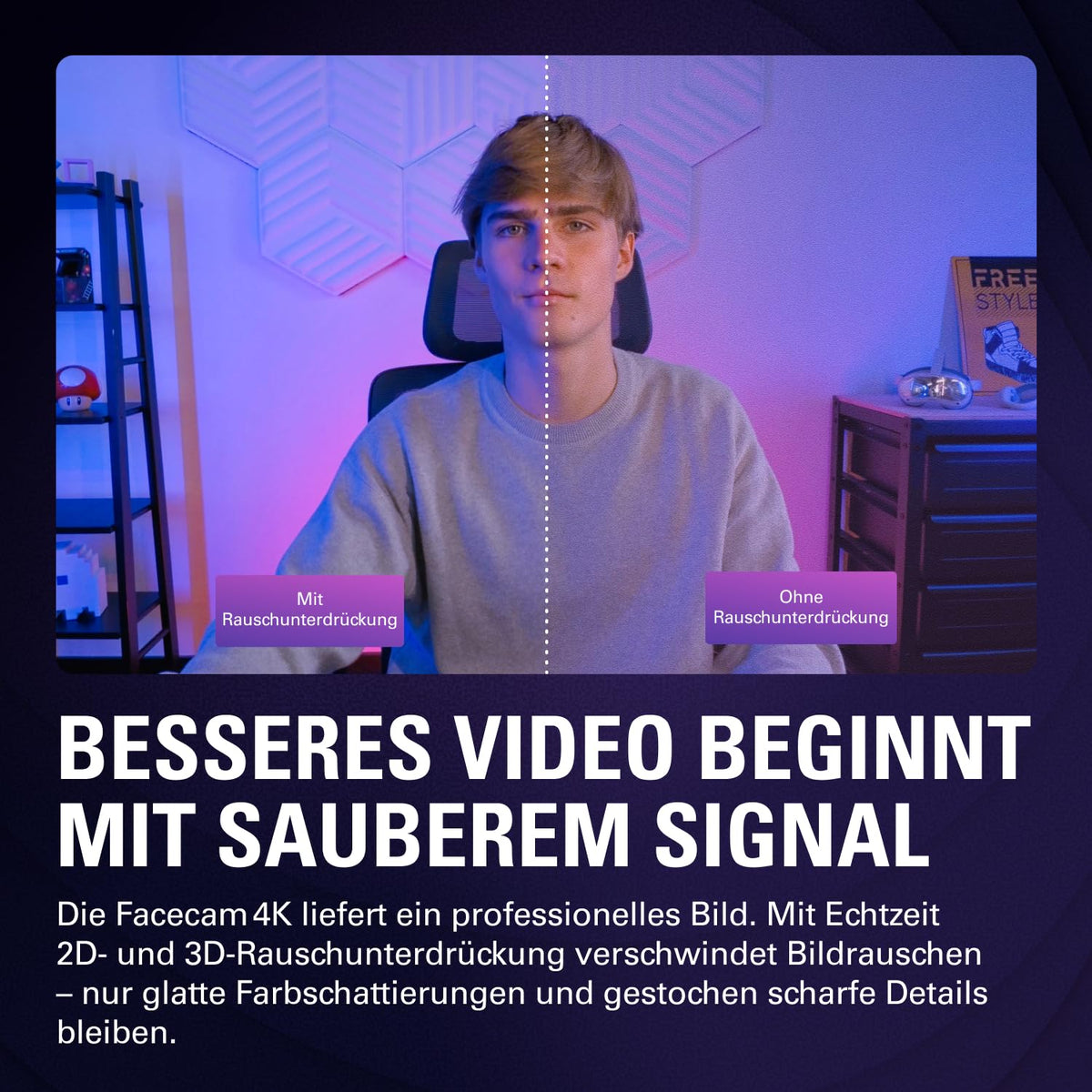 Facecam 4K 4K60 Studio Webcam DSLR ähnlich Sony STARVIS 2 Sensor 49 mm Objektivfilter unkomprimiert HDR USB-C