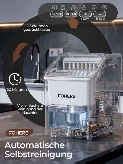 Eiswürfelmaschine Edelstahl 24kg/24h 24 Eiswürfel in 10min 3.2L Dualwasser 40dB Timer Selbstreinigung Abtauung