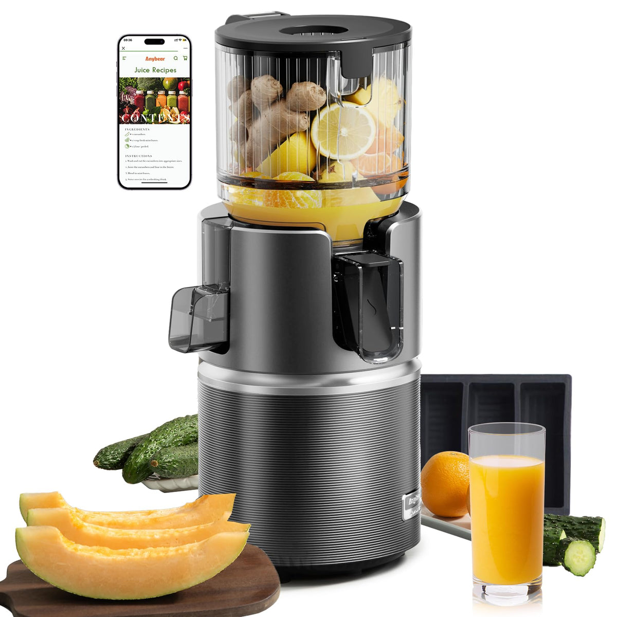 Entsafter 350W Slow Juicer 124mm Einfüllschacht Doppelzerkleinerungstechnik BPA frei Tritan hohe Saftausbeute