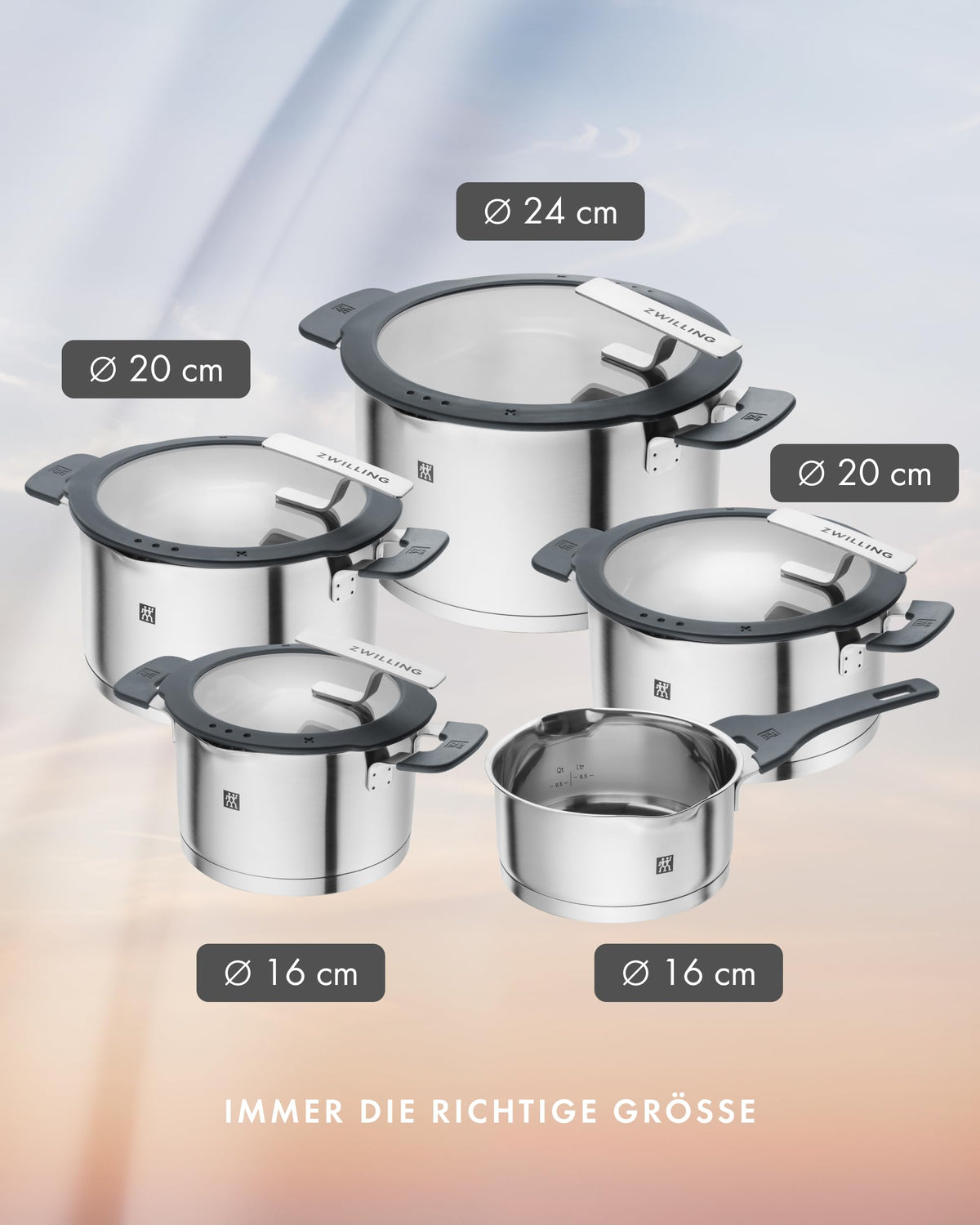 Simplify Kochtopf Set 5 teilig Integriertes Sieb Abgießfunktion Induktion Stay Cool Griffe Edelstahl Grau