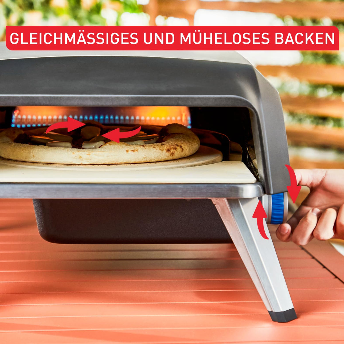 Pizza Pronto Gaspizzaofen für Außen bis 400°C, Temperaturregler, Drehstein, Pizzaschieber, Edelstahl JM413015