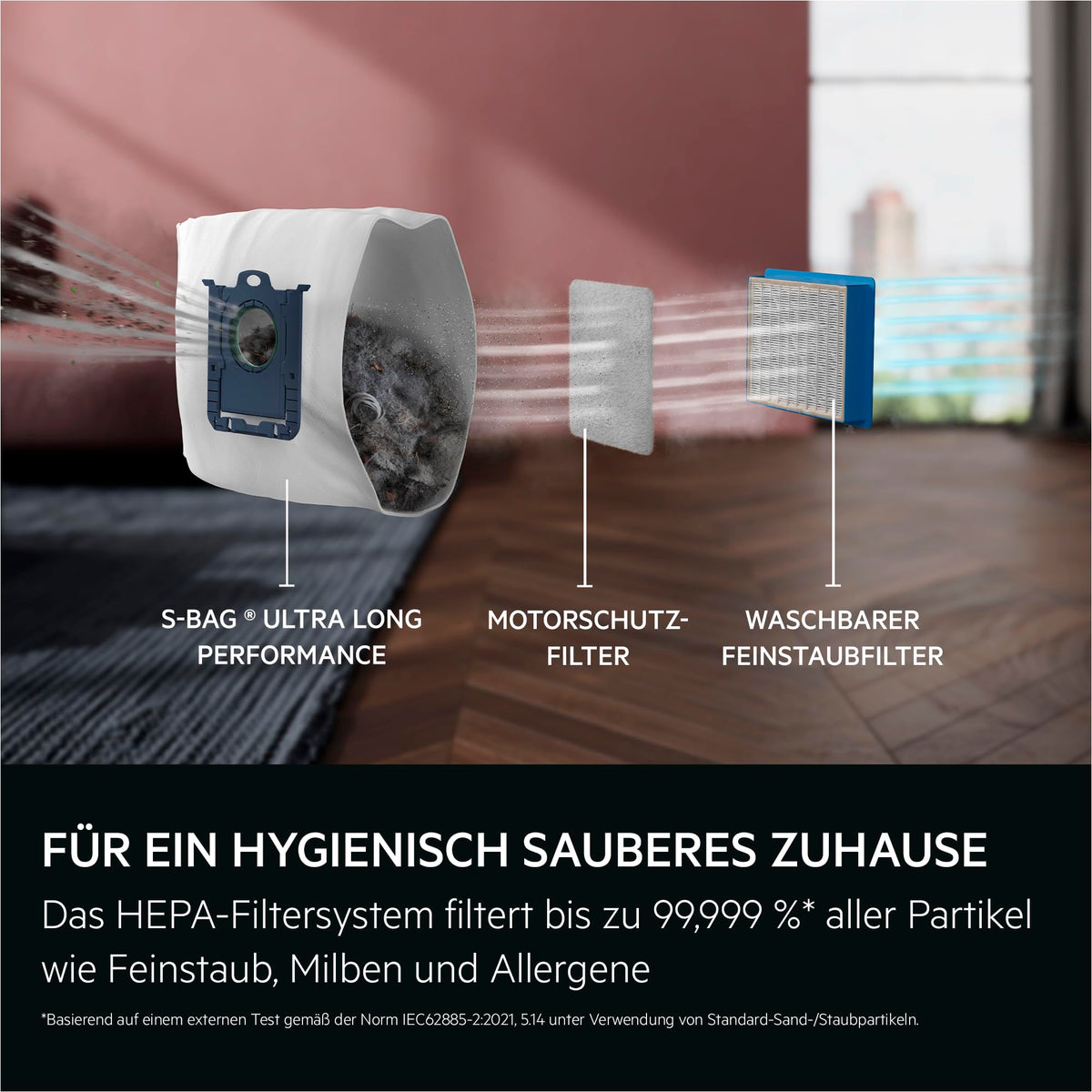 Staubsauger mit Beutel, VX9 5 EBR, Leise 69 dB, HEPA Filter, Mini Turbodüse für Tierhaare, 12 m Reichweite