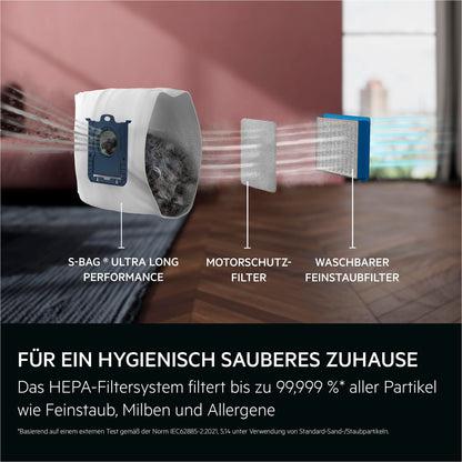 Staubsauger mit Beutel, VX9 5 EBR, Leise 69 dB, HEPA Filter, Mini Turbodüse für Tierhaare, 12 m Reichweite