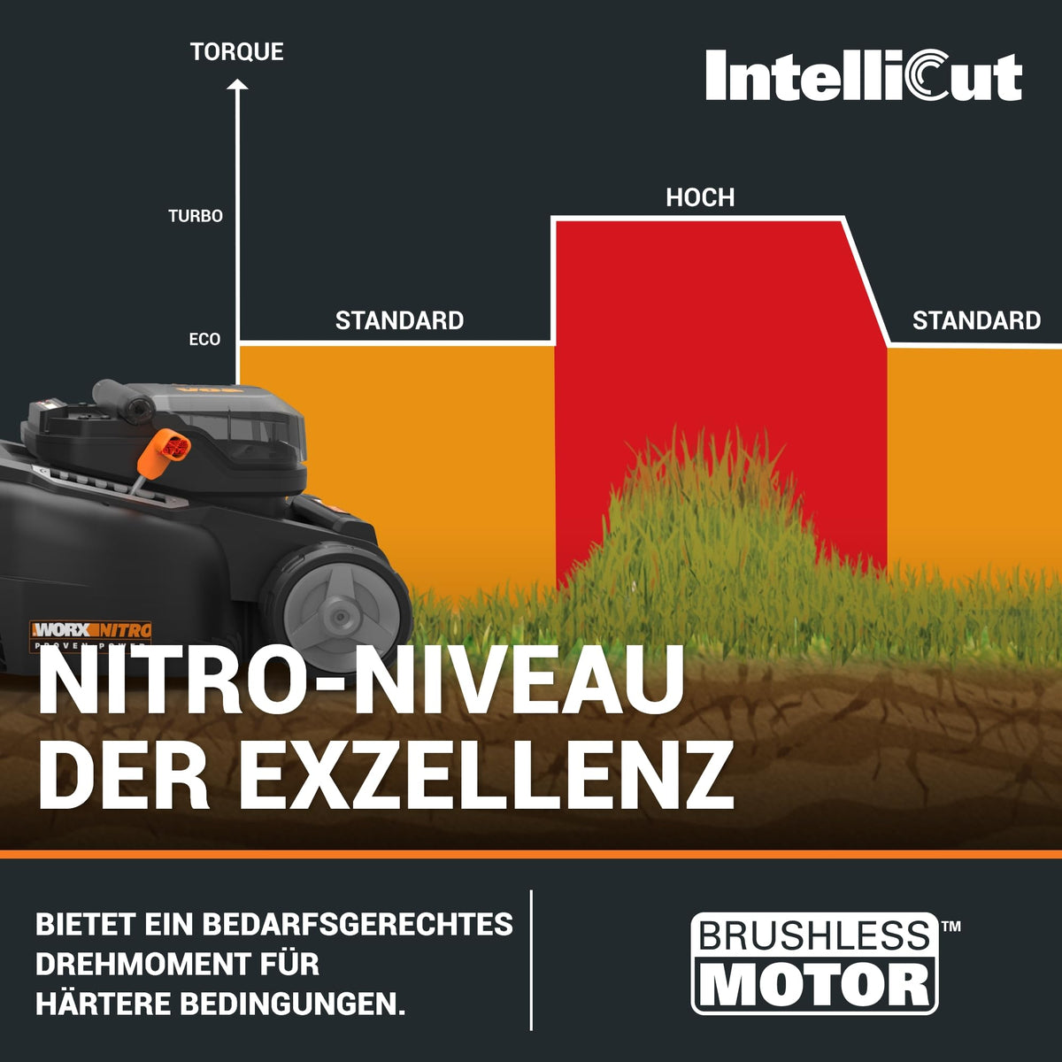 WG737E Nitro Rasenmäher 40V 2x20V bürstenlos 37cm Schnittbreite 6-fach 40L Fangsack mit 2x4Ah Akkus Dual-Lader