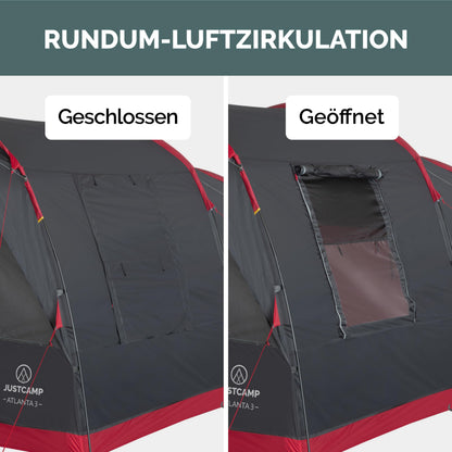 Atlanta 3 5 oder 7 Personen Tunnelzelt mit Stehhöhe Vordach Boden Fliegengitter wasserdicht Camping Festival