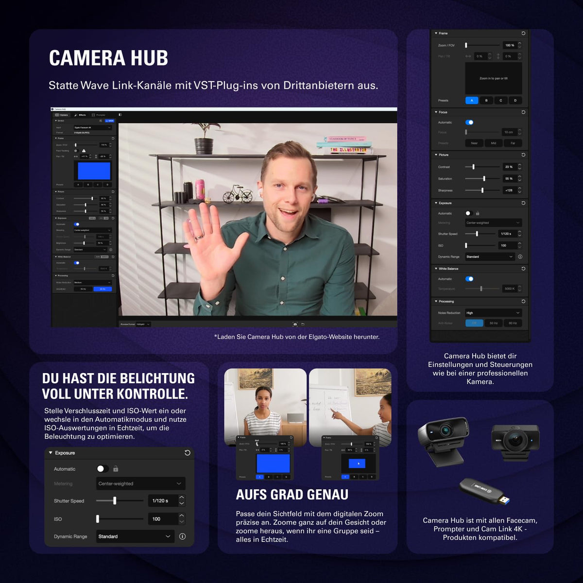 Facecam 4K 4K60 Studio Webcam DSLR ähnlich Sony STARVIS 2 Sensor 49 mm Objektivfilter unkomprimiert HDR USB-C