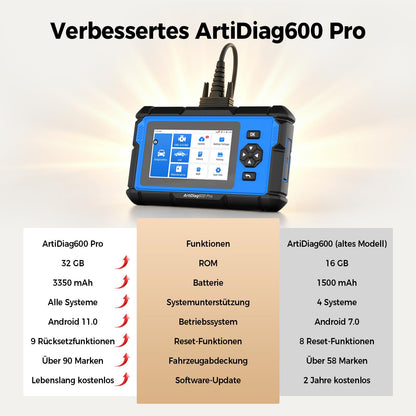 ArtiDiag600 Pro universelles OBD2 Diagnosegerät mit 9 Servicefunktionen