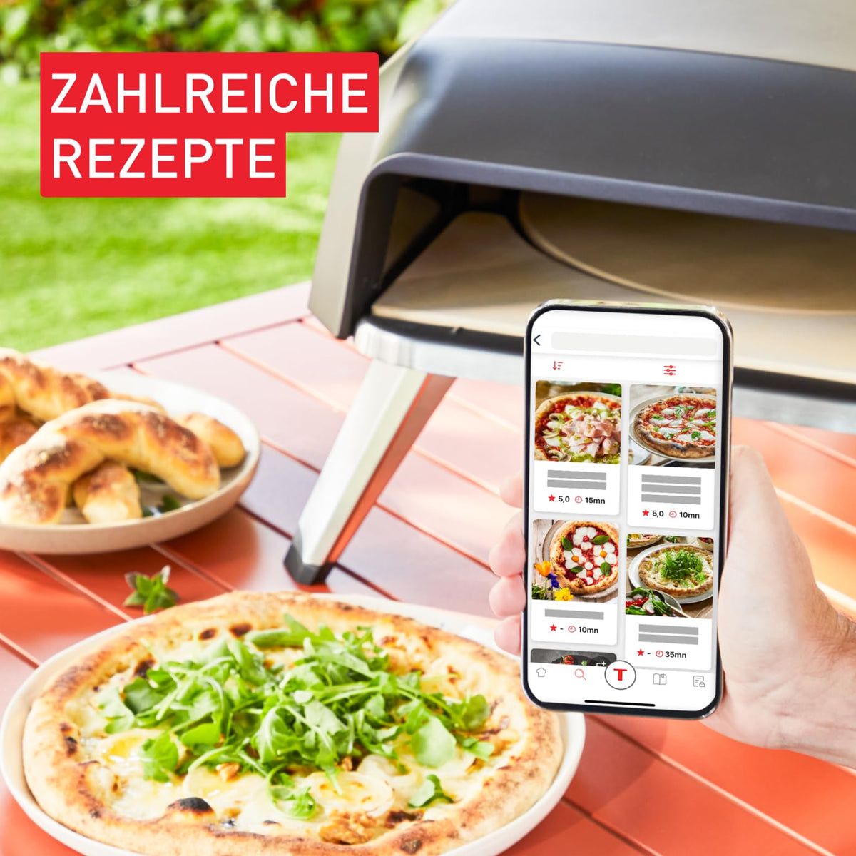 Pizza Pronto Gaspizzaofen für Außen bis 400°C, Temperaturregler, Drehstein, Pizzaschieber, Edelstahl JM413015