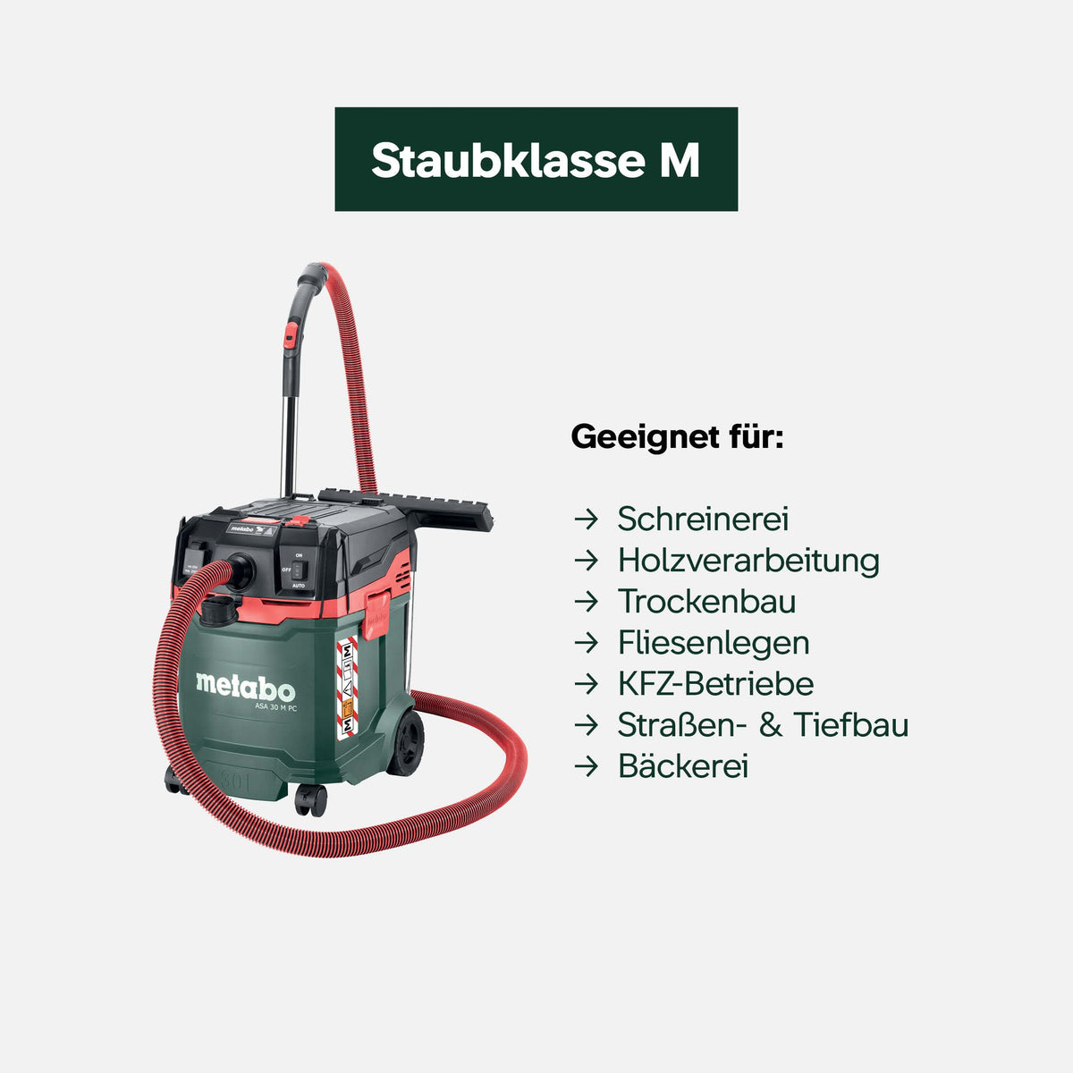 ASA 30 M PC Allessauger, 1200 W, Staubklasse M, 8m Kabel, 30l, Antistatikschlauch, Filterabreinigung, Zubehör