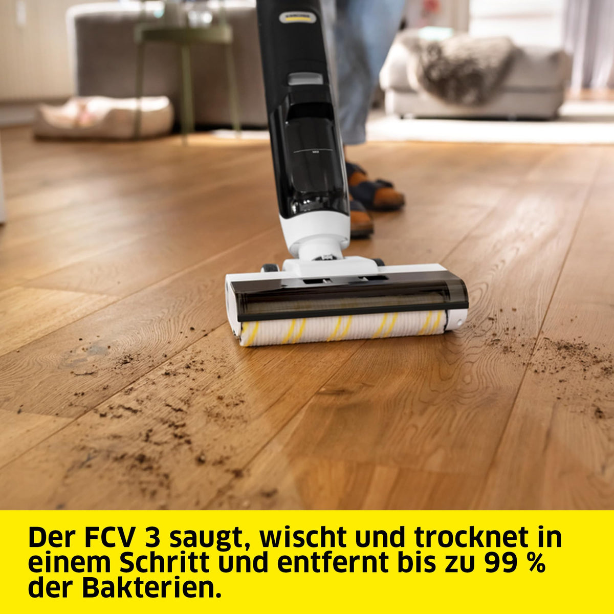 Saugwischer FCV 3 kabellos 3 Reinigungsmodi Akkulaufzeit ca. 30 min Flächenleistung ca. 130 m² pro Ladung Weiß