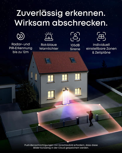 S4 Außenkamera 4K UHD Farbnachtsicht 8x Hybridzoom Solar 360° Multikamera Auto Tracking für HomeBase S380