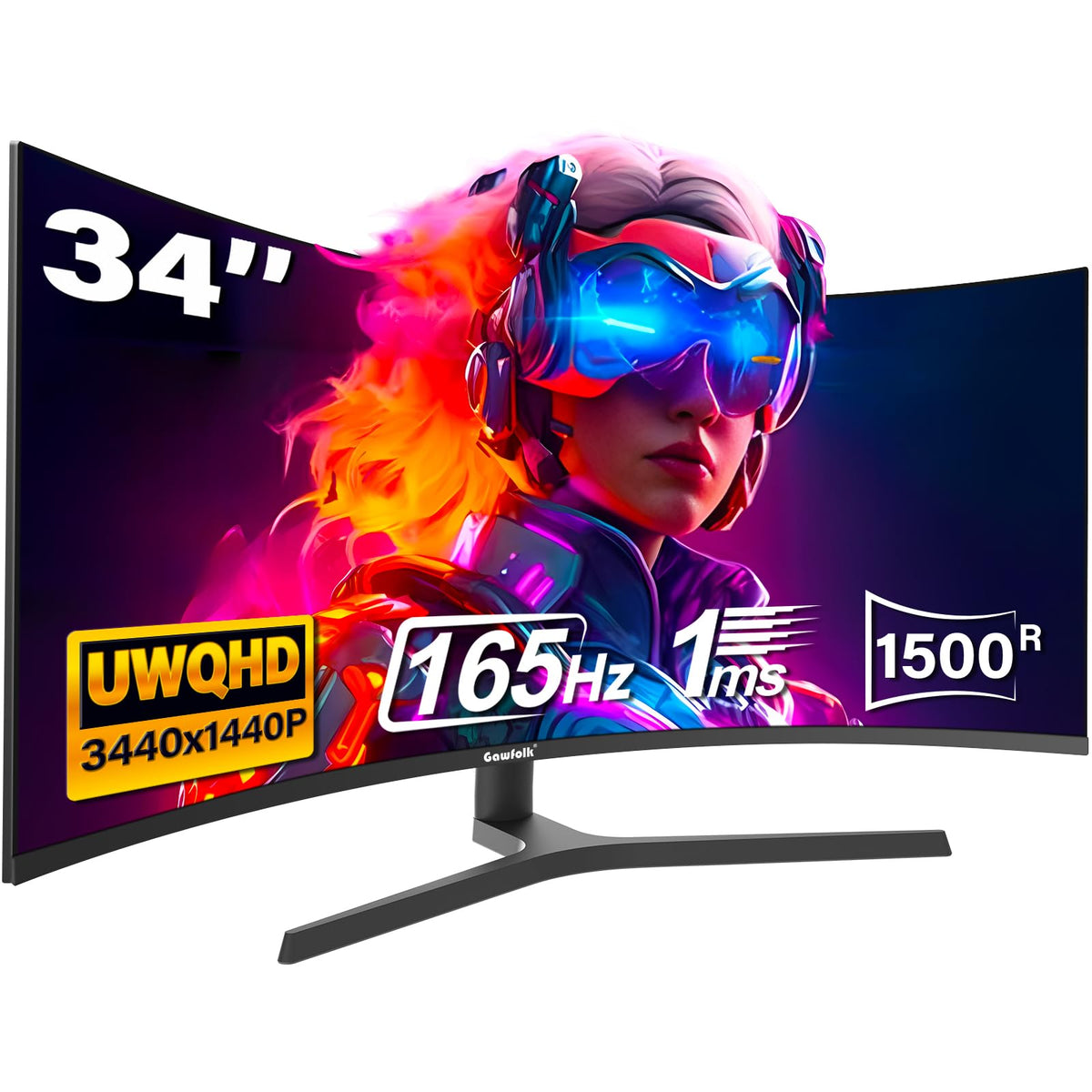 34 zoll ultrawide curved gaming monitor 165Hz UWQHD 3440x1440 1500R VA höhenverstellung DP HDMI VESA 75x75