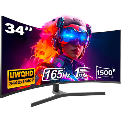 34 zoll ultrawide curved gaming monitor 165Hz UWQHD 3440x1440 1500R VA höhenverstellung DP HDMI VESA 75x75