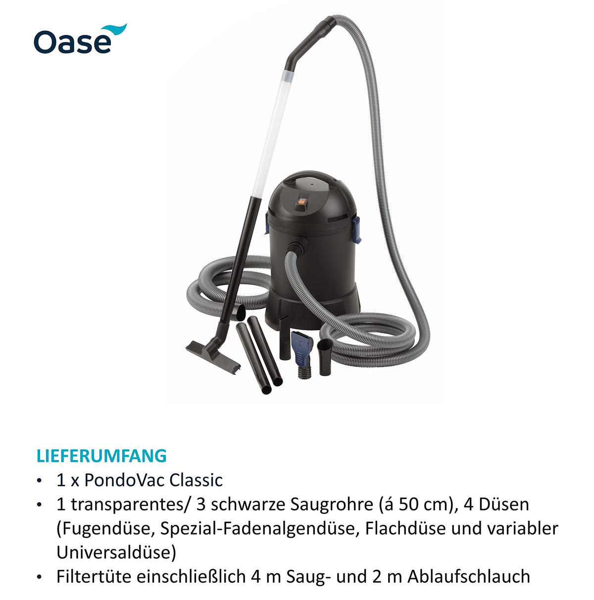 PondoVac Classic 50529 1400W 3000l/h Teichschlammsauger Wasseraufbereitung 4 Saugdüsen für Teich und Haushalt