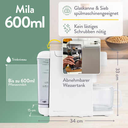 Pflanzenmilchbereiter Mila 600ml, 6 Programme, Selbstreinigung, LED Display, Nussmilch, Sojamilch, Haferdrinks