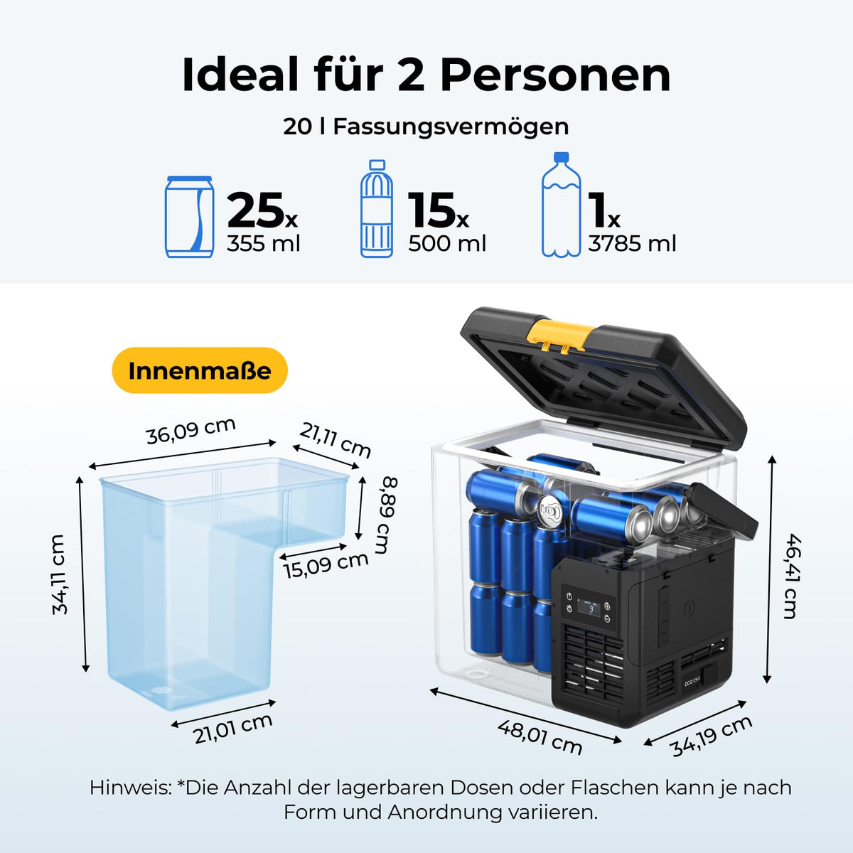 Kompressorkühlbox CRH20 20L, Akku 240Wh, -20°C bis 20°C, App-Steuerung IPX4, 12V/24V/230V, Camping Reisen 2026