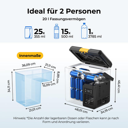 Kompressorkühlbox CRH20 20L, Akku 240Wh, -20°C bis 20°C, App-Steuerung IPX4, 12V/24V/230V, Camping Reisen 2026