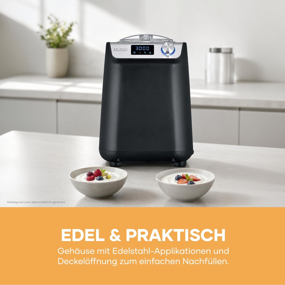 Kompakte Eismaschine und Joghurtbereiter mit Kompressor 2 in 1 platzsparend im Slim Design EZ 7407