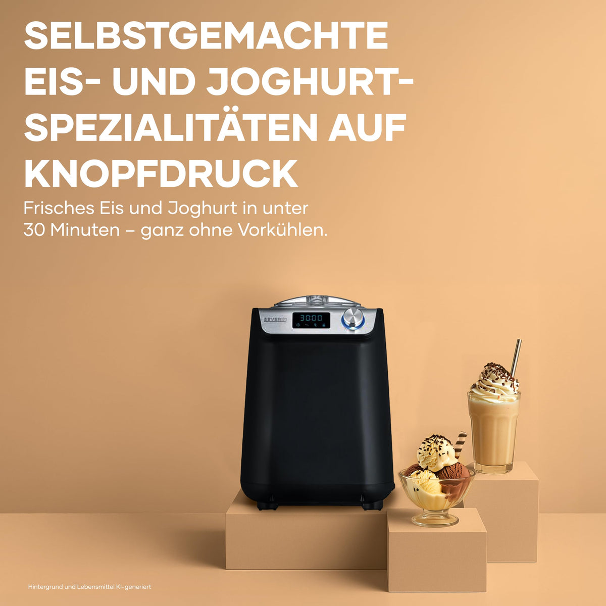 Kompakte Eismaschine und Joghurtbereiter mit Kompressor 2 in 1 platzsparend im Slim Design EZ 7407